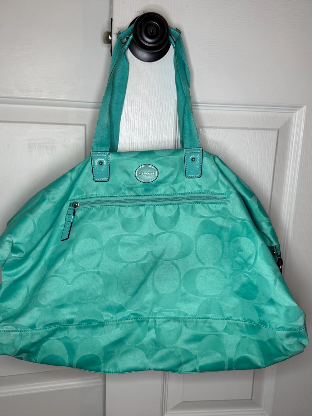 Coach Signature Teal Nylon Travel Weekender Duffle Bag. C1461-F77469